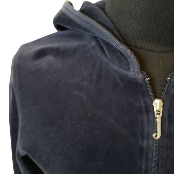 Juicy Couture Navy Blue Velour Track Suit Full Zip Hoodie Sweatshirt Y2K Style - Picture 6 of 10